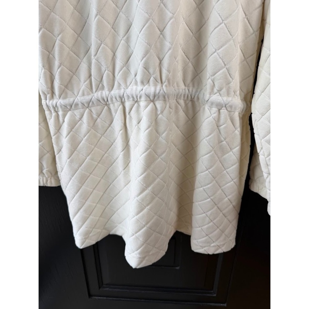Neiman Marcus Cream Quilted Faux Fur Collar Drawstring Waist Zip Up Jacket L - Picture 7 of 12